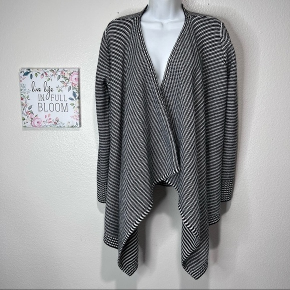 MERONA  Black White Striped Knit Cardigan Sweater Size L